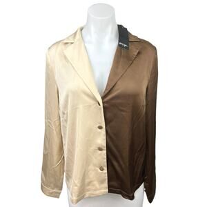 New Nasty Gal Multi Colorblock Silk Satin Lapel Collared Long Sleeve Shirt Top 2